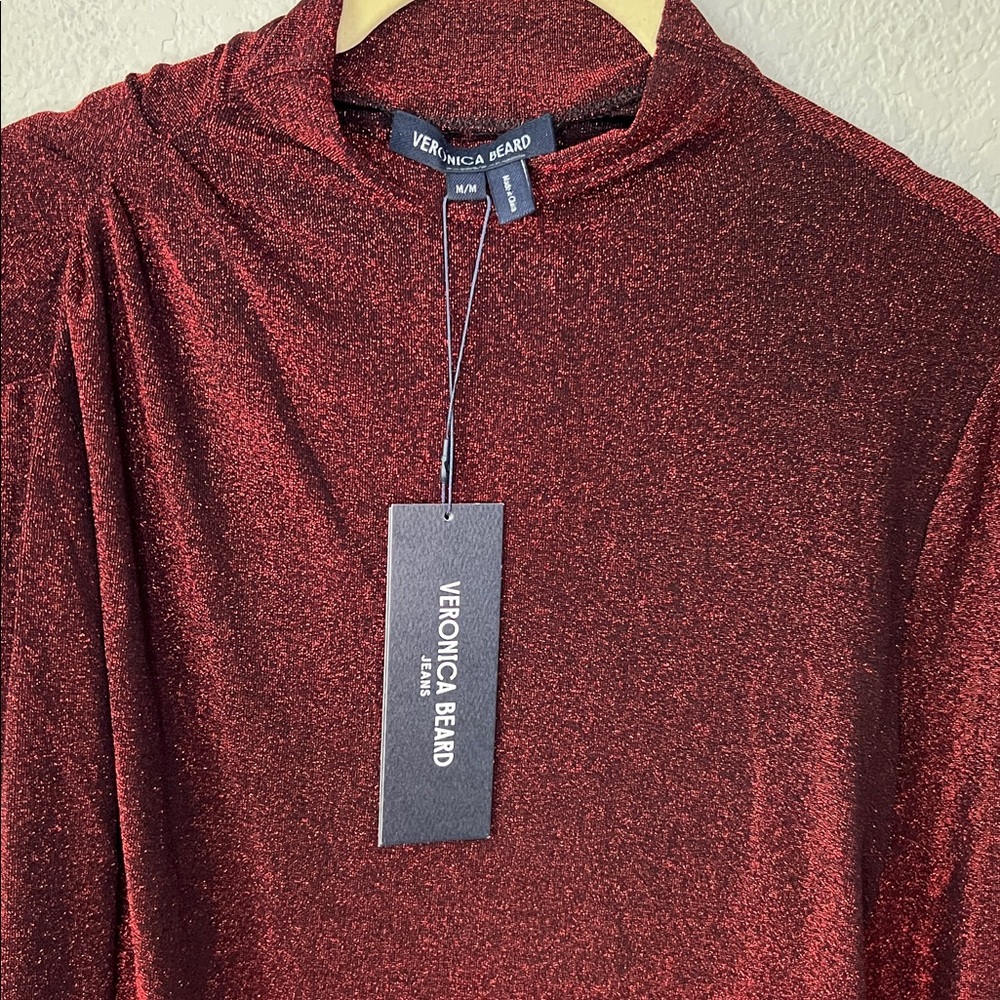 Veronica Beard Mylie Top Ruched Mock Neck Long Sleeve Top Size M In Crimson Red - Picture 7 of 15